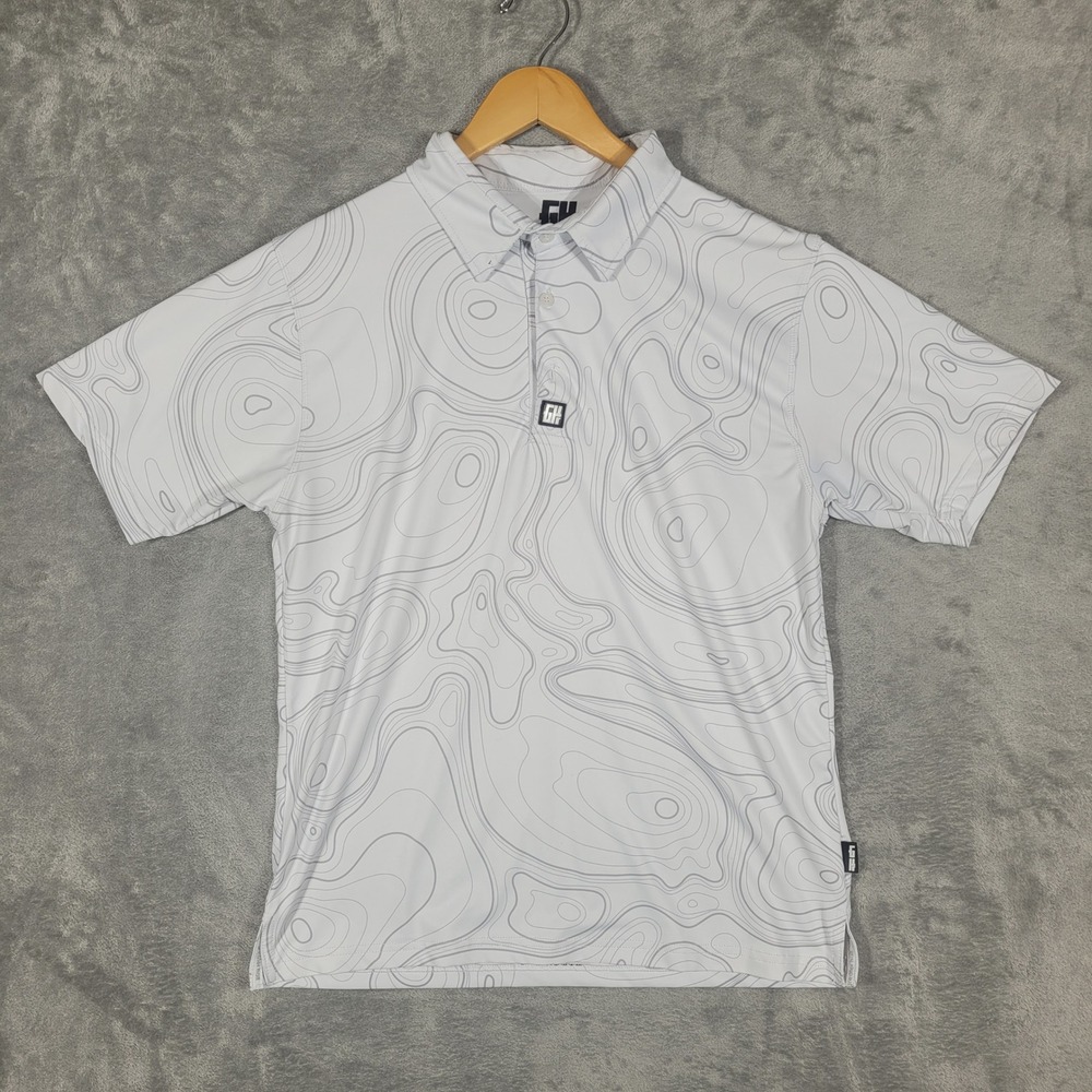 Greater Half Polo Shirt Mens Small White Geometric Print Golf Performance